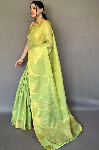 Green floral woven design zari tissue kanjeevaram saree