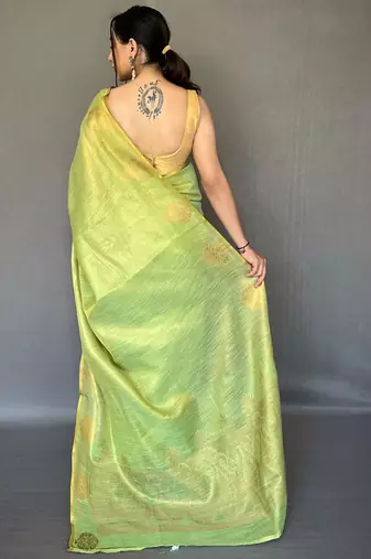 Green floral woven design zari tissue kanjeevaram saree