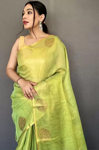 Green floral woven design zari tissue kanjeevaram saree
