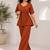 Women's rust solid short sleeve top with elastic waist trousers co-ord