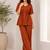 Women's rust solid short sleeve top with elastic waist trousers co-ord