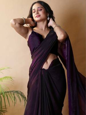 Purple poly georgette saree 1