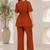 Women's rust solid short sleeve top with elastic waist trousers co-ord