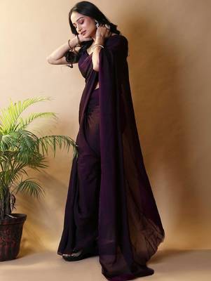 Purple poly georgette saree 2