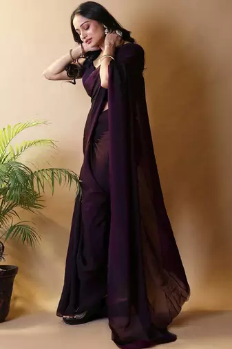 Purple poly georgette saree