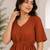 Women's rust solid short sleeve top with elastic waist trousers co-ord