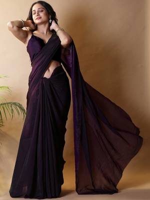 Purple poly georgette saree 4
