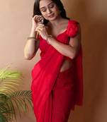 Red poly georgette saree