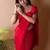 Red poly georgette saree