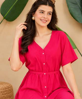 Women's pink solid short sleeve top with elastic waist trousers co-ord 4