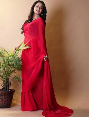 Red poly georgette saree 2