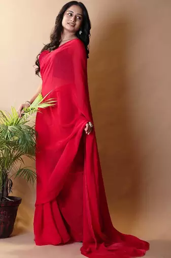 Red poly georgette saree