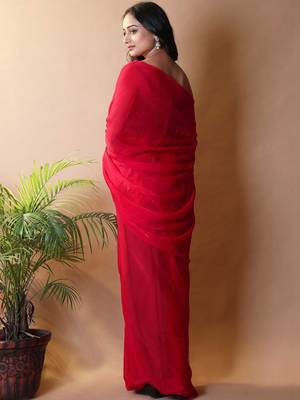 Red poly georgette saree 3