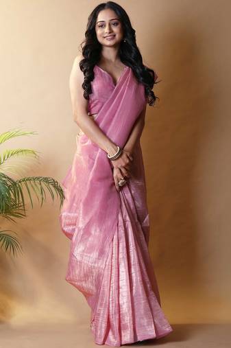 Pink tissue saree