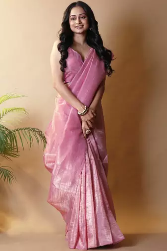 Pink tissue saree