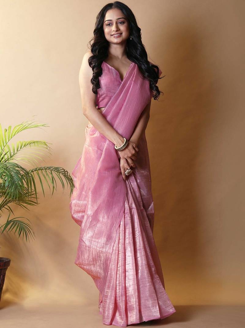 Pink tissue saree