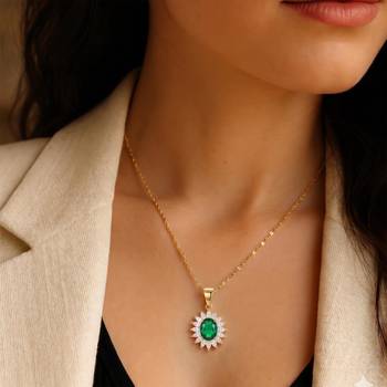 Green elegant pendant chain cz crystal studded casual daily wear jewelry for women 1