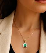 Green elegant pendant chain cz crystal studded casual daily wear jewelry for women