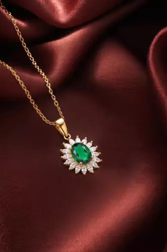 Green elegant pendant chain cz crystal studded casual daily wear jewelry for women