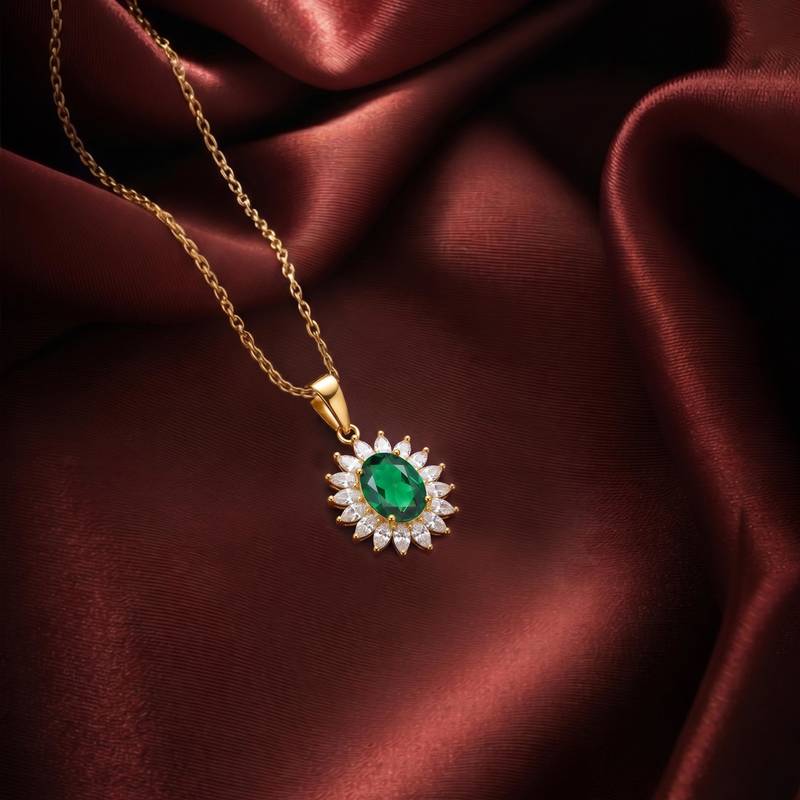 Green elegant pendant chain cz crystal studded casual daily wear jewelry for women