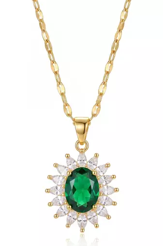 Green elegant pendant chain cz crystal studded casual daily wear jewelry for women