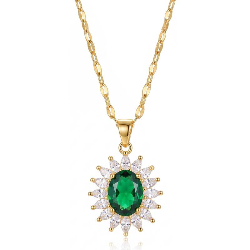 Green elegant pendant chain cz crystal studded casual daily wear jewelry for women