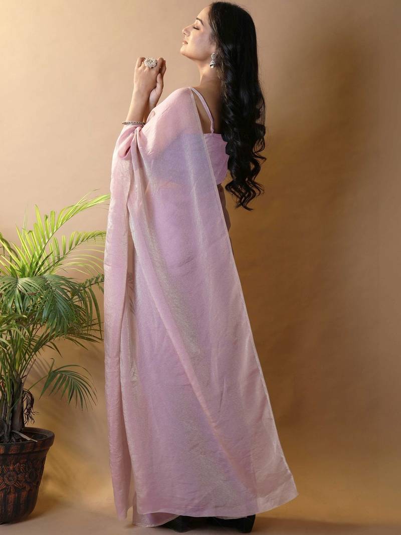 Pink poly georgette saree