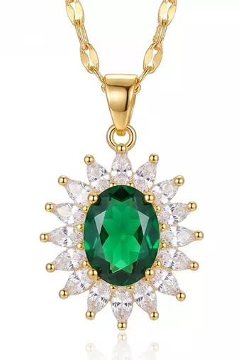 Green elegant pendant chain cz crystal studded casual daily wear jewelry for women
