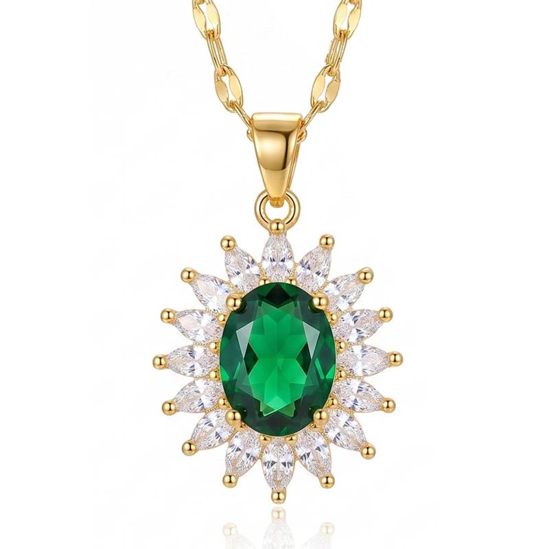 Green elegant pendant chain cz crystal studded casual daily wear jewelry for women