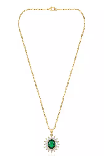 Green elegant pendant chain cz crystal studded casual daily wear jewelry for women