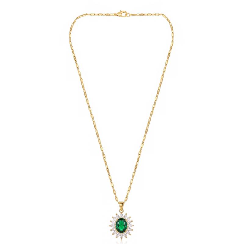 Green elegant pendant chain cz crystal studded casual daily wear jewelry for women