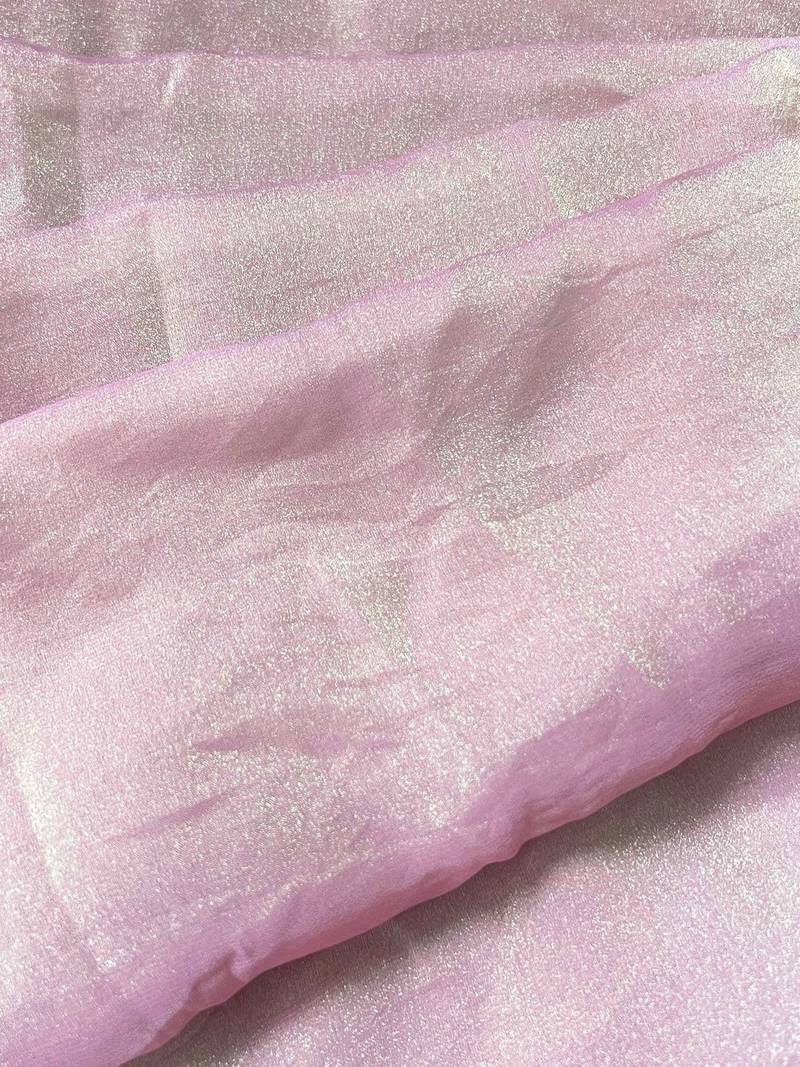 Pink poly georgette saree