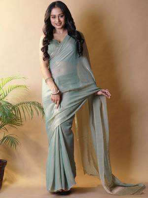 Sea green poly georgette saree 1