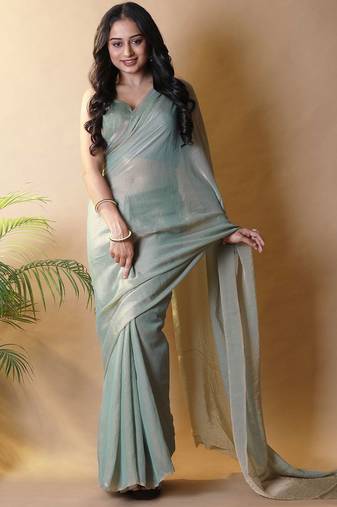 Sea green poly georgette saree