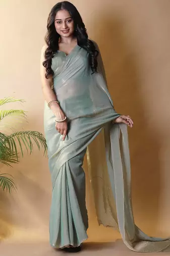 Sea green poly georgette saree