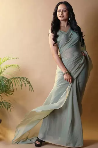 Sea green poly georgette saree