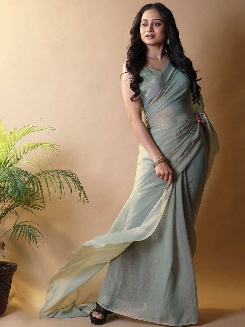 Sea green poly georgette saree