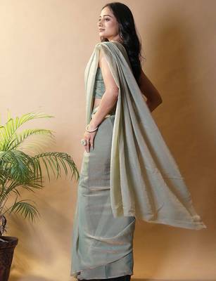 Sea green poly georgette saree 3