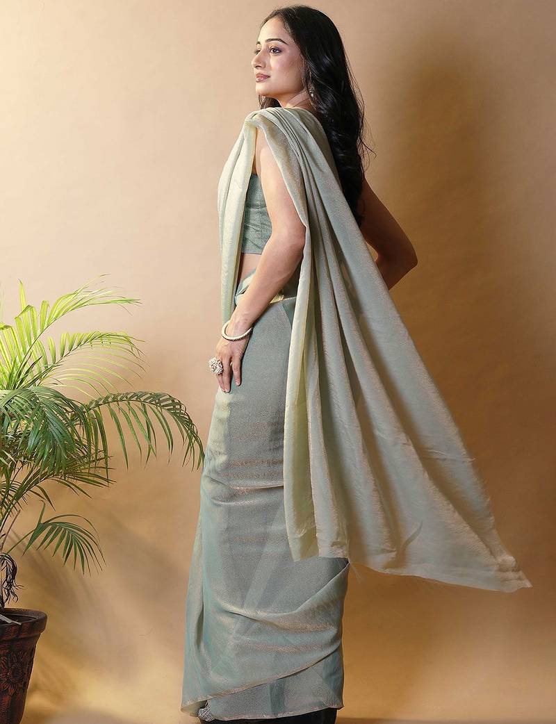 Sea green poly georgette saree