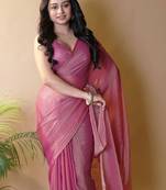Pink poly georgette saree