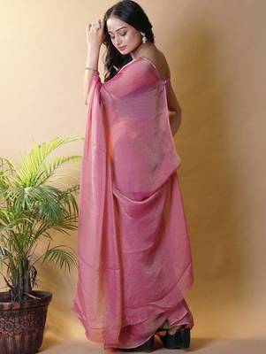 Pink poly georgette saree 2