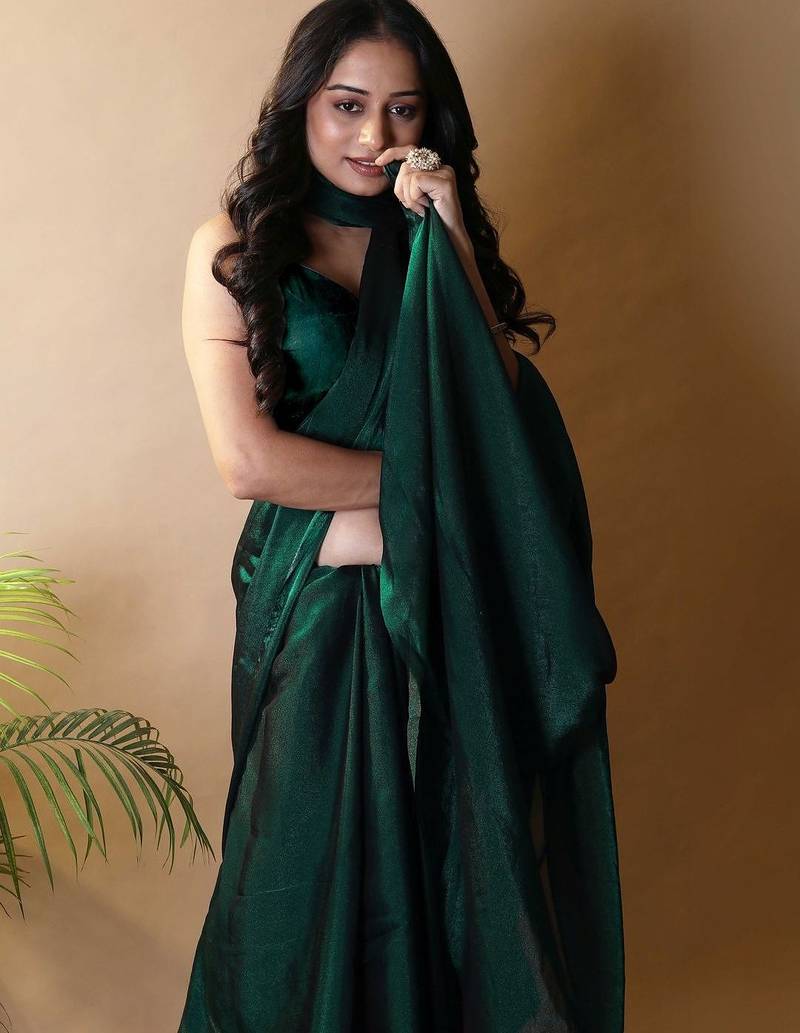 Green poly georgette saree