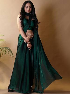 Green poly georgette saree 2