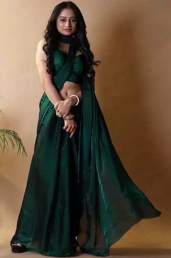 Green poly georgette saree