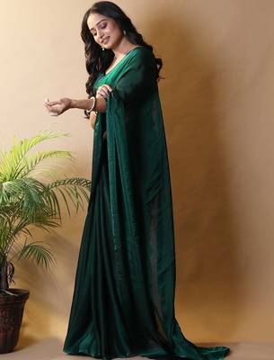 Green poly georgette saree 3