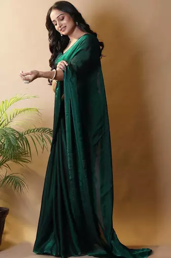 Green poly georgette saree