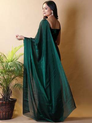 Green poly georgette saree 4