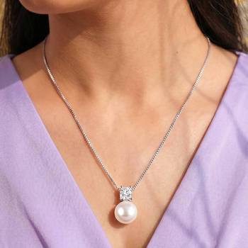 White pendant chain necklace pearl crystal studded stylish design jewelry for women 1