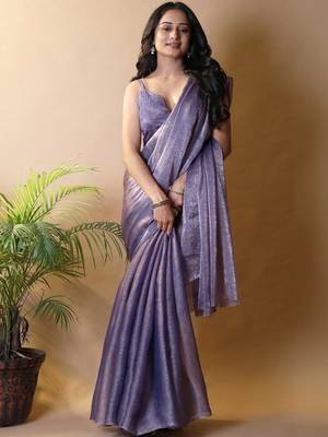 Purple poly chiffon saree 1