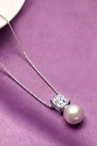 White pendant chain necklace pearl crystal studded stylish design jewelry for women